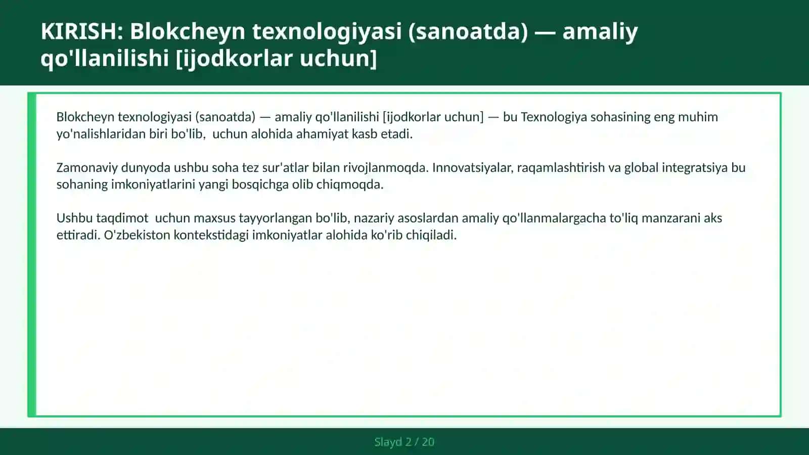 Blokcheyn texnologiyasi (sanoatda) — amaliy qo'llanilishi [ijodkorlar uchun] 2