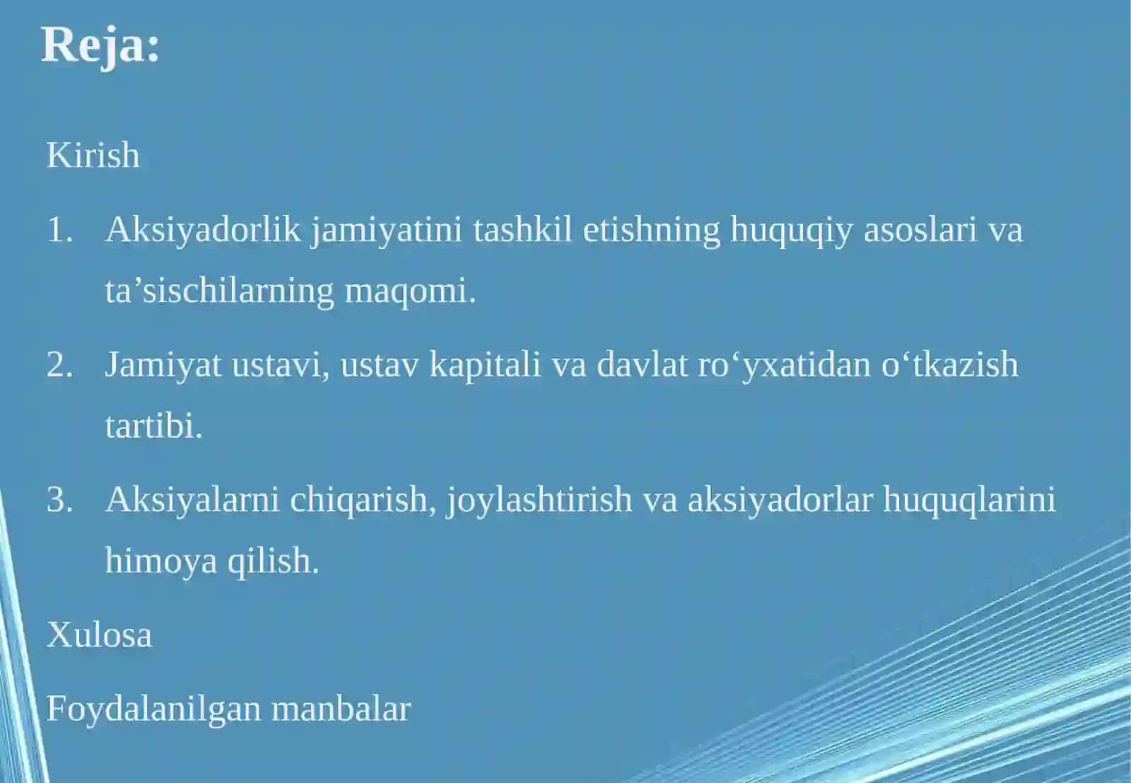 Aksiyadorlik jamiyatini tashkil etish va davlat ro'yxatiga no'kazish: ta'sischi lar, ustav va aksiyalarini joylashtirish masalalari 2