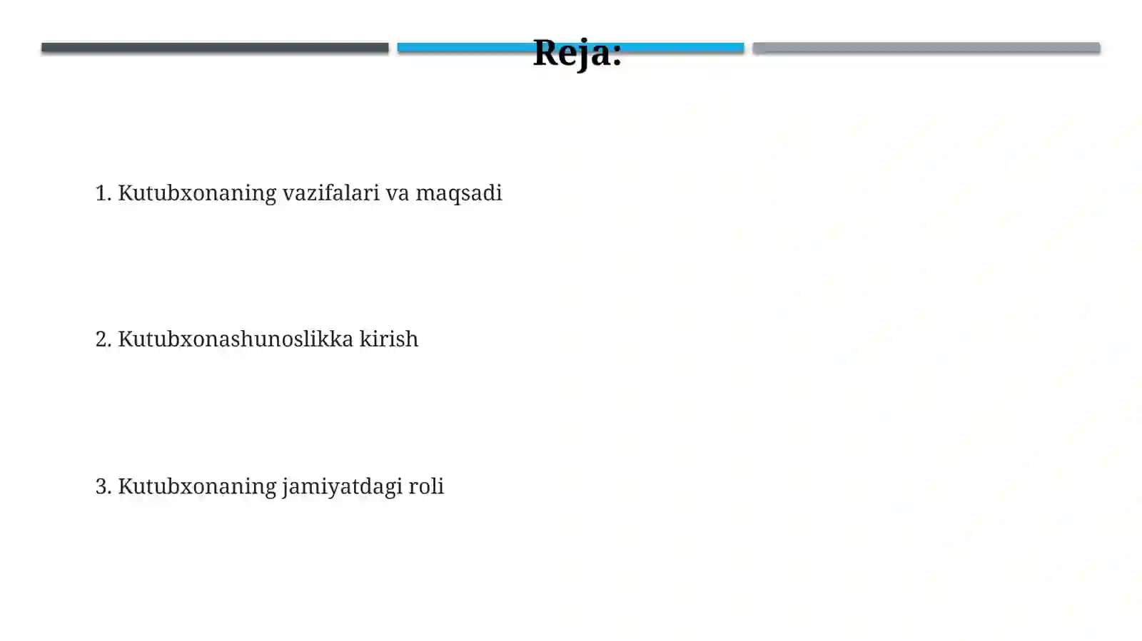 Kutubxonashunoslik faniga kirish.Kutubxonaning jamiyatdagi o‘rni vazifalari va maqsadi 2