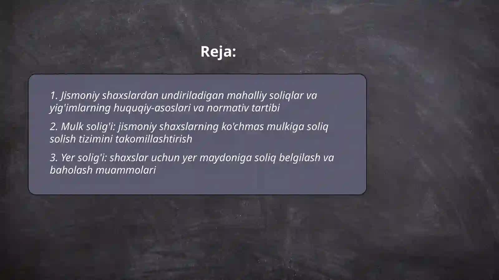 Jismoniy shaxslardan undiriladigan mahalliy soliqlar va yig'imlar hamda ularni takomillashtirish 2