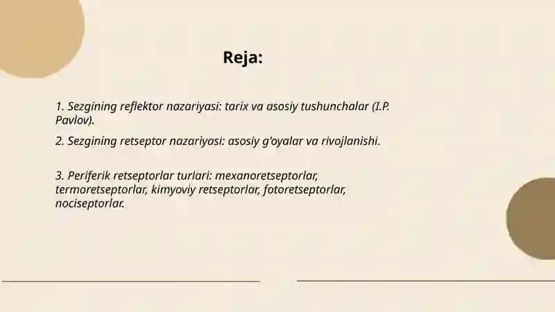 Sezgining reflektor va retseptor nazariyalari 2