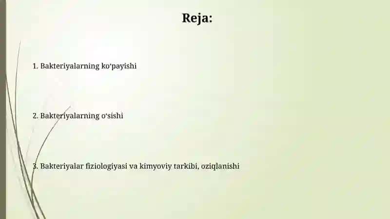 Bakteriyalar fiziologiyasi kimyoviy tarkibi oziqlanishi 2