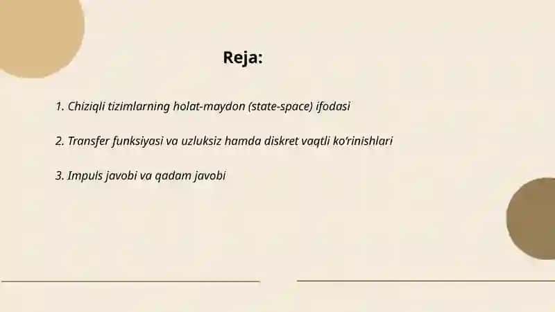 Chiziqli avtomatik sistemalarni matematik ifodasi 2