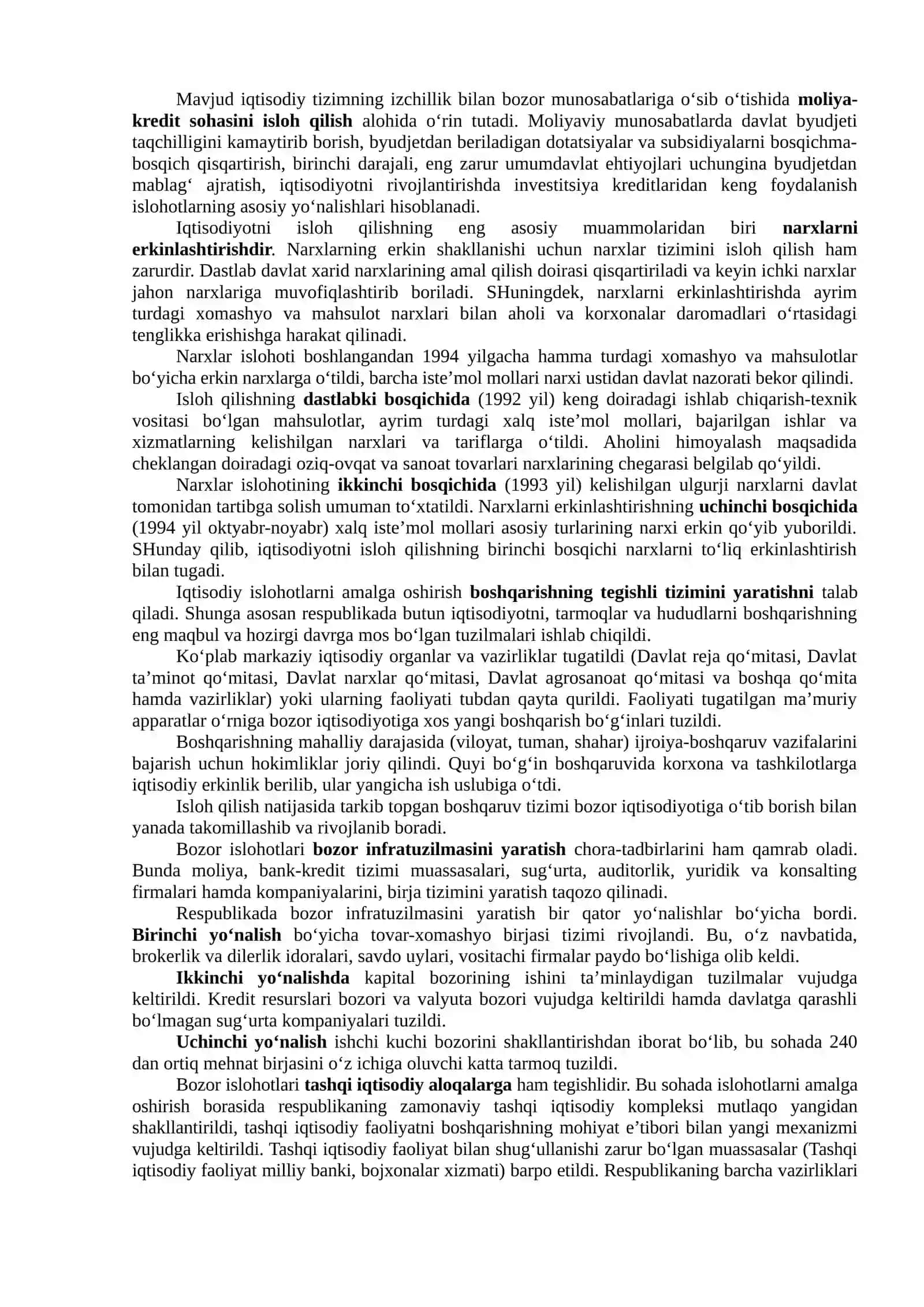 Iqtisodiy islohotlar va rivojlanish 2