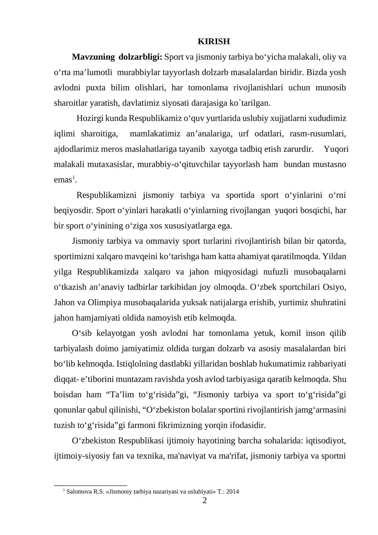 SPORT MUSOBAQALARINI, BAYRAMLARINI TASHKIL QILISH VA O‘TKAZISH QONUN-QOIDALARI METODIKASI 2