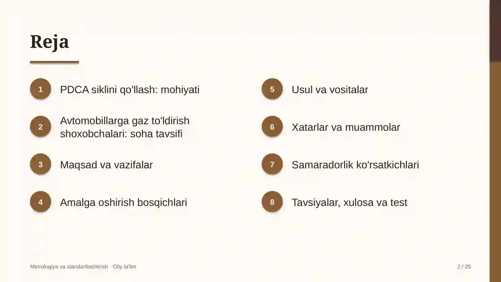 Avtomobillarga gaz to'ldirish shoxobchalarida PDCA siklini qo'llash 2