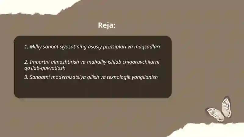 Milliy ishlab chiqarish va sanoat siyosati 2