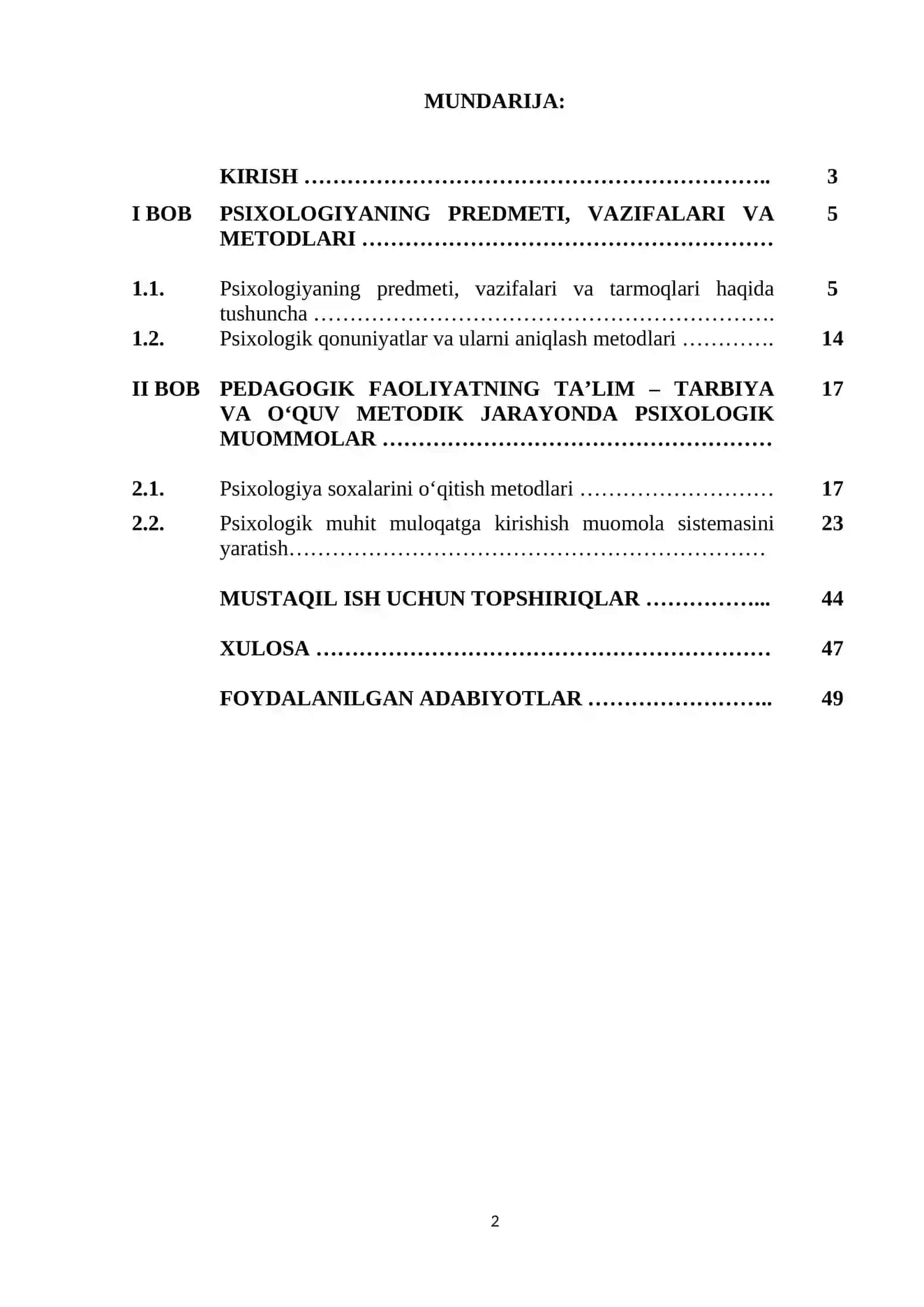 PSIXOLOGIYANING PREDMETI, VAZIFALARI VA METODLARI 2