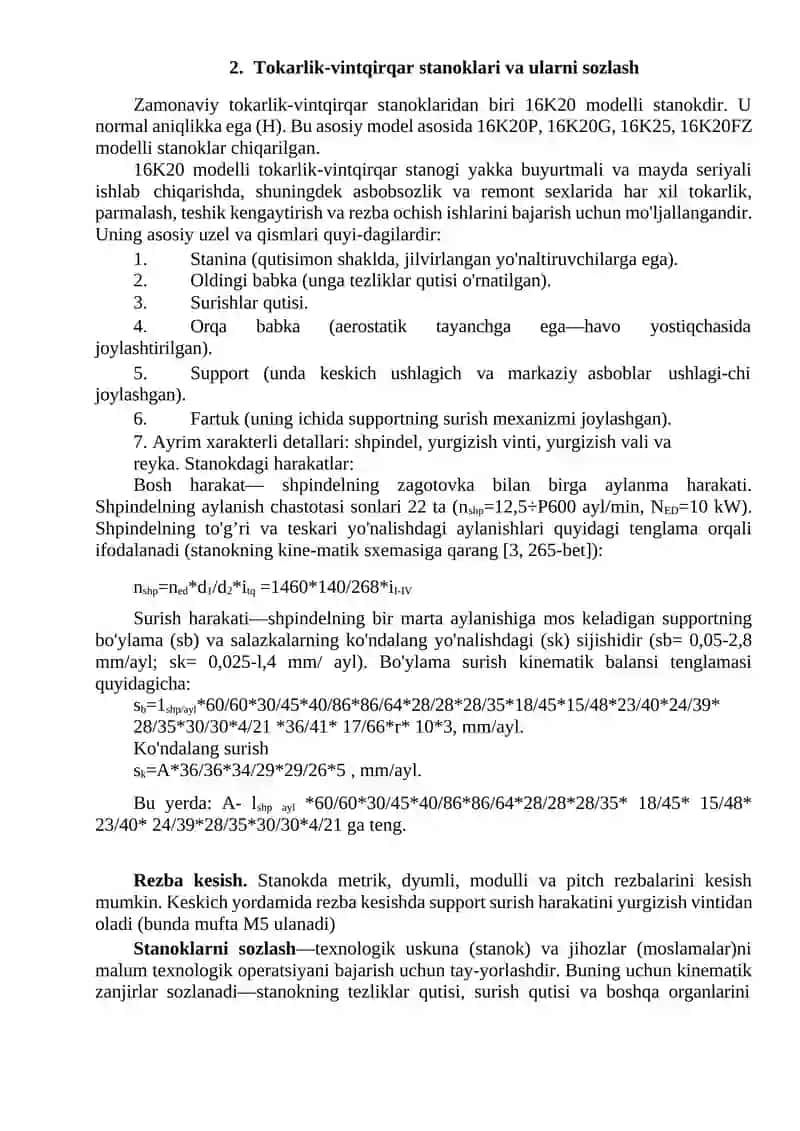 Aylanuvchi detal tipidagi buyumlarga ishlov berish stanoklari 2