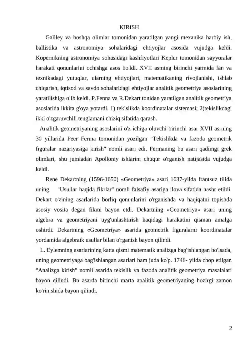 Tekislikda va fazoda geometrik figuralar nazariyasiga kirish 2