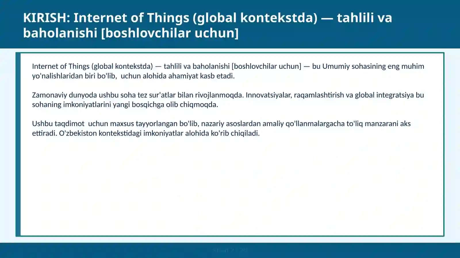 INTERNET OF THINGS (GLOBAL KONTEKSTDA) — TAHLILI VA BAHOLANISHI [BOSHLOVCHILAR UCHUN] 2