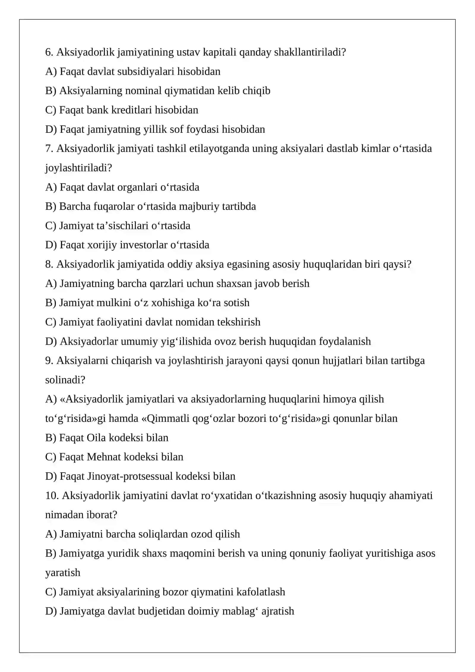Aksiyadorlik jamiyatini tashkil etish va davlat ro‘yxatidan o‘tkazish: ta’sischilar, ustav va aksiyalarni joylashtirish masalalari 2