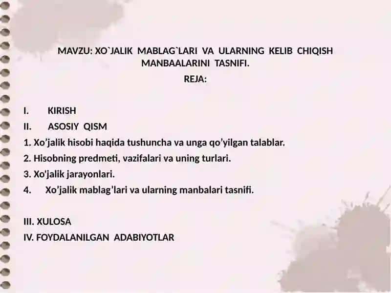 XO`JALIK  MABLAG`LARI  VA  ULARNING  KELIB  CHIQISH MANBAALARINI  TASNIFI. 2