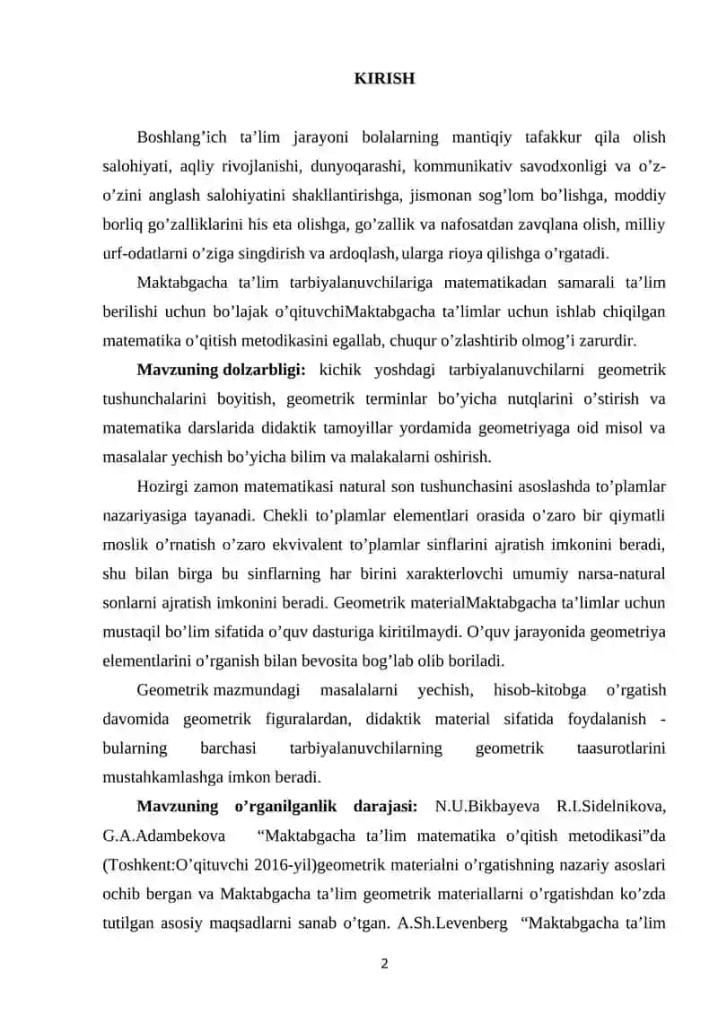 MATEMATIKA TASAVVURLARNI SHAKLLANTIRISH METODIKASI 2