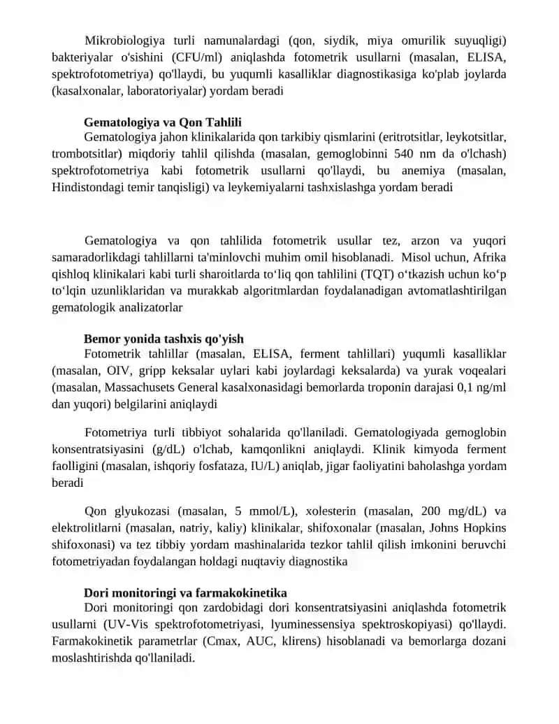 Fotometrik usullarning tibbiotda qollanilishi 2