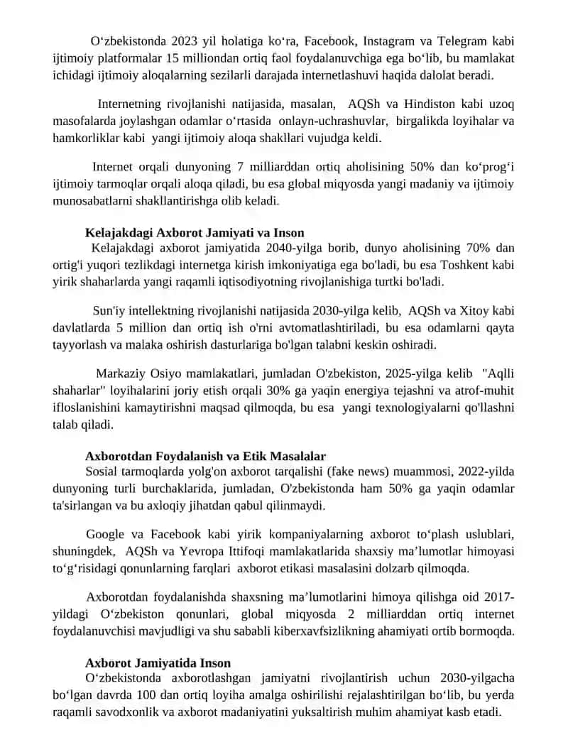 Raqamli Texnologiyalar va Inson Hayoti 2