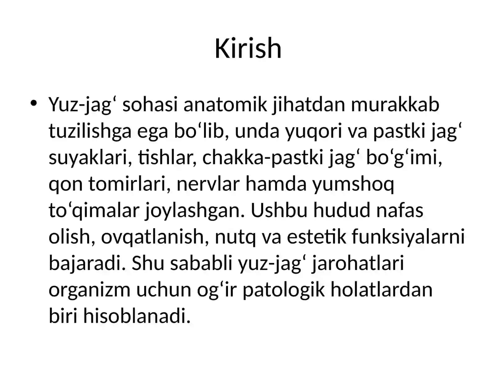 Yuz-jagʻ soxasi jaroxatlari: yumshoq tpqima,tish,yuz-jagʻ suyaklarining sinishi tasnifi,klinikasi va tashxislash 2