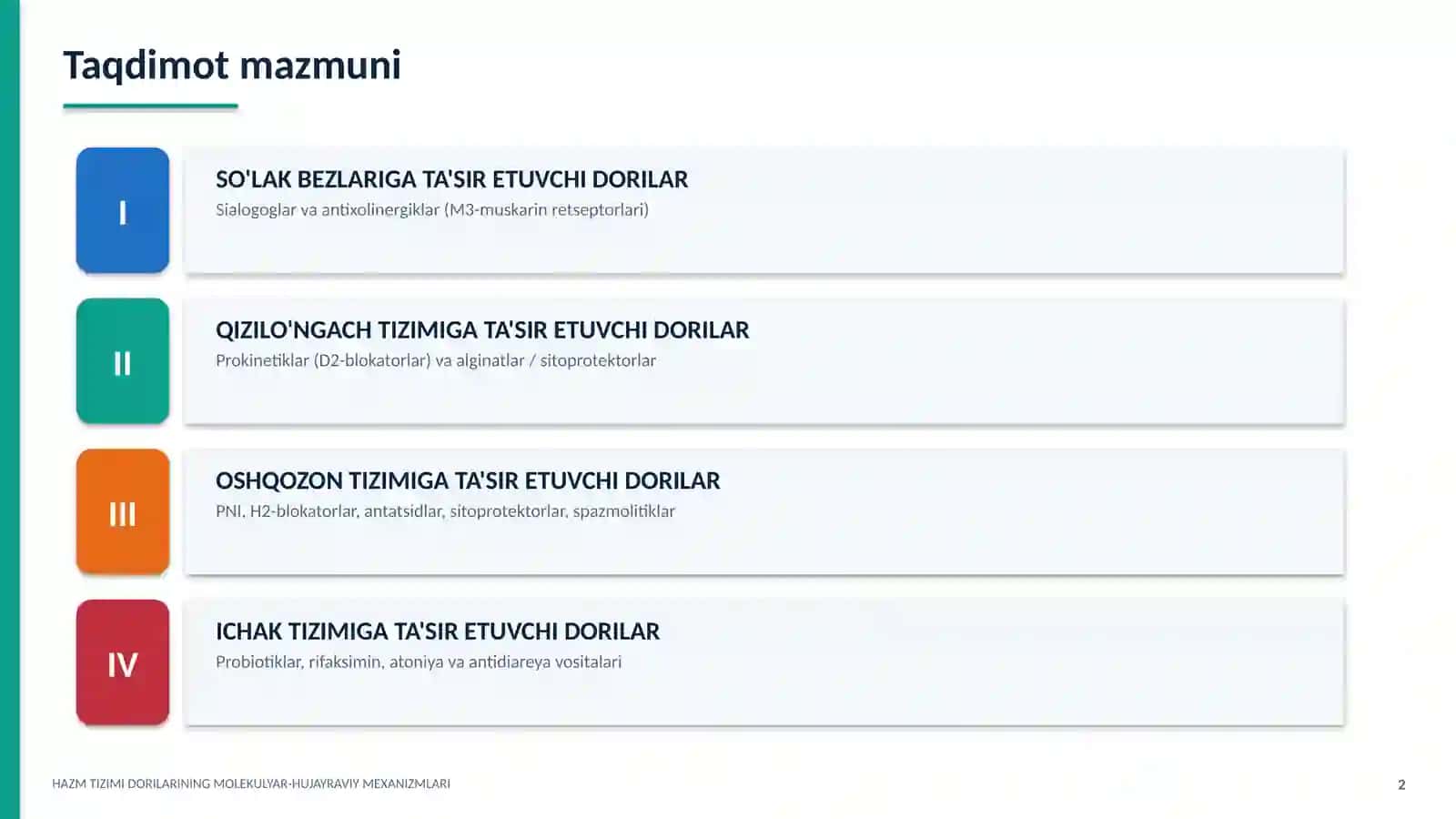 HAZM TIZIMI DORILARINING MOLEKULYAR-HUJAYRAVIY MEXANIZMLARI 2