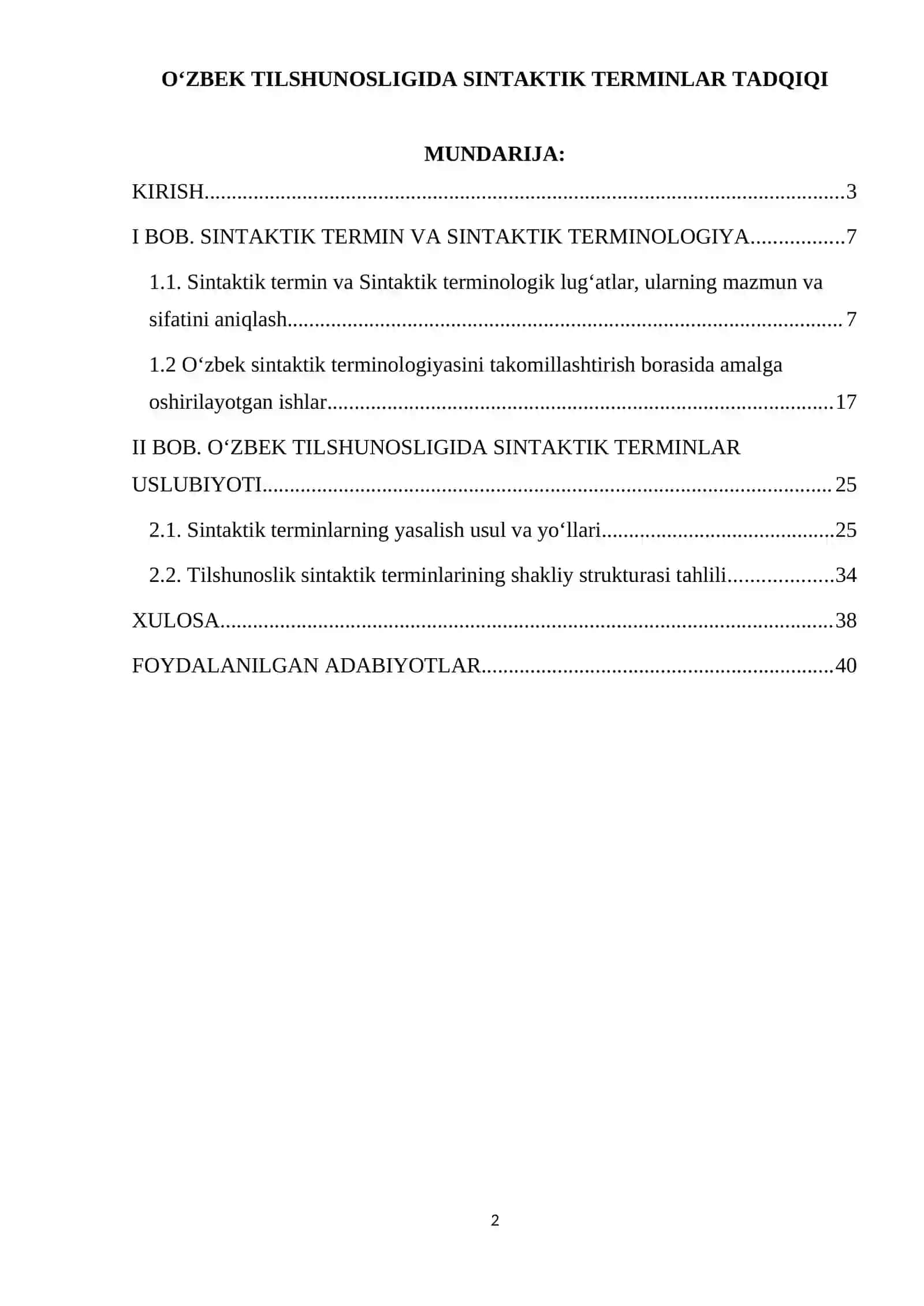 O‘ZBEK TILSHUNOSLIGIDA SINTAKTIK TERMINLAR TADQIQI 2