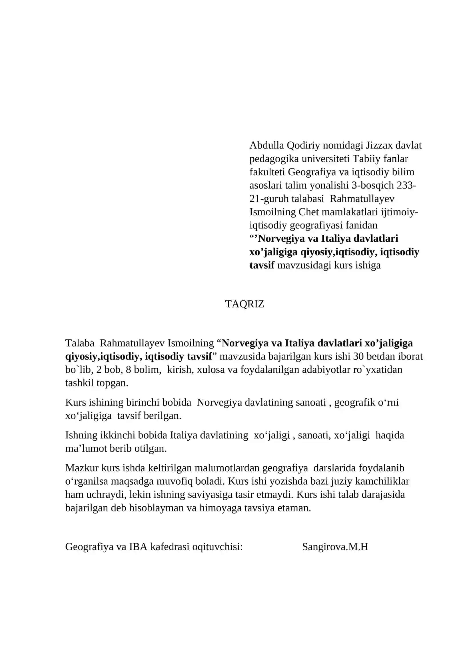 Norvegiya va Italiya davlatlari xo’jaligiga qiyosiy,iqtisodiy, iqtisodiy tavsif 2