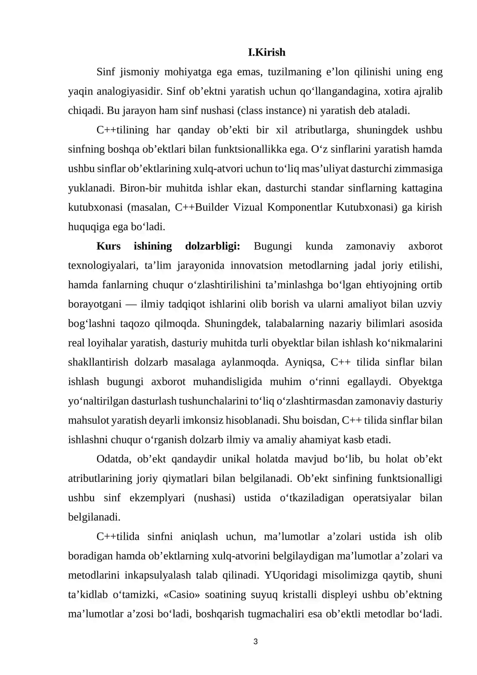 C++ TILIDA SONLI SINFLAR BILAN ISHLASH 2