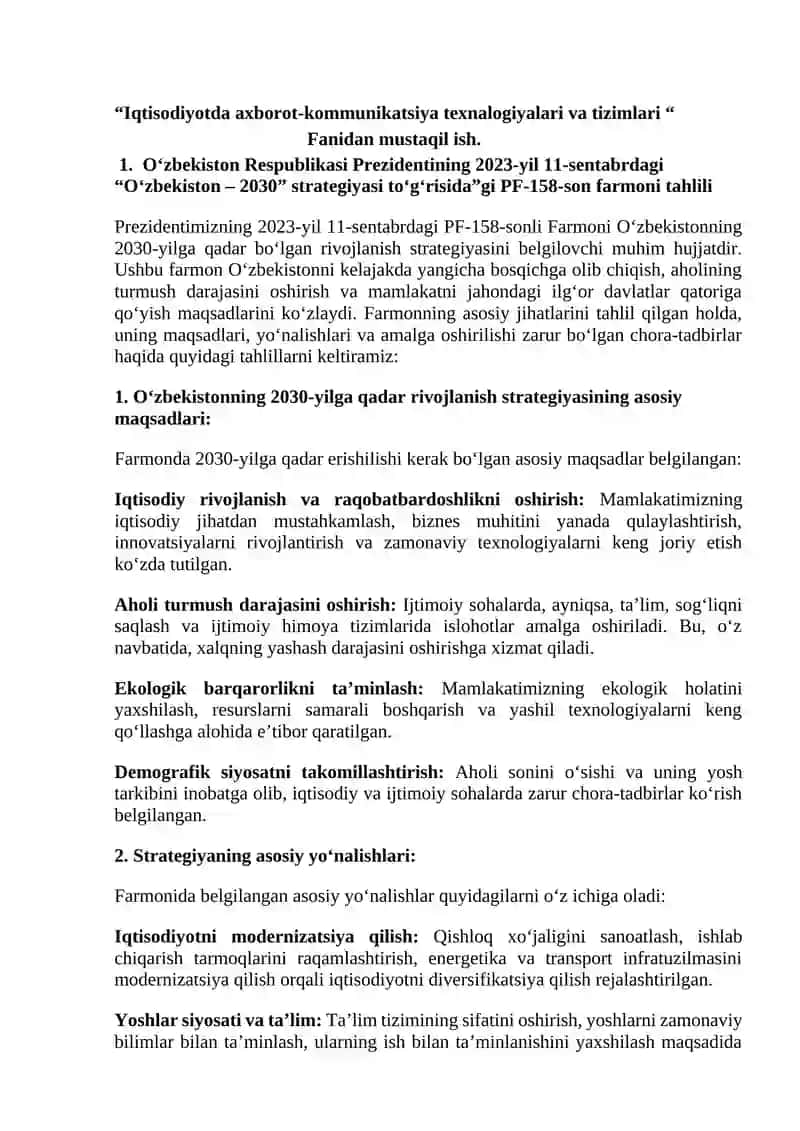 "O‘zbekiston – 2030" strategiyasi tahlili 2