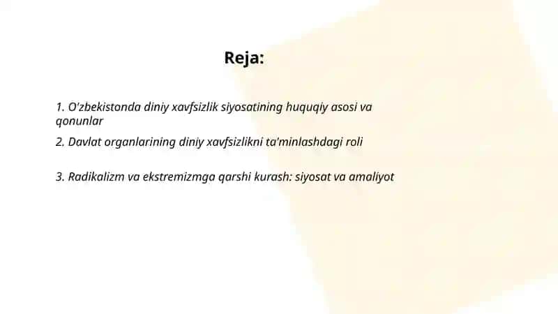 O'zbekistonda diniy xavfsizlik siyosati va uning samaradorligi 2