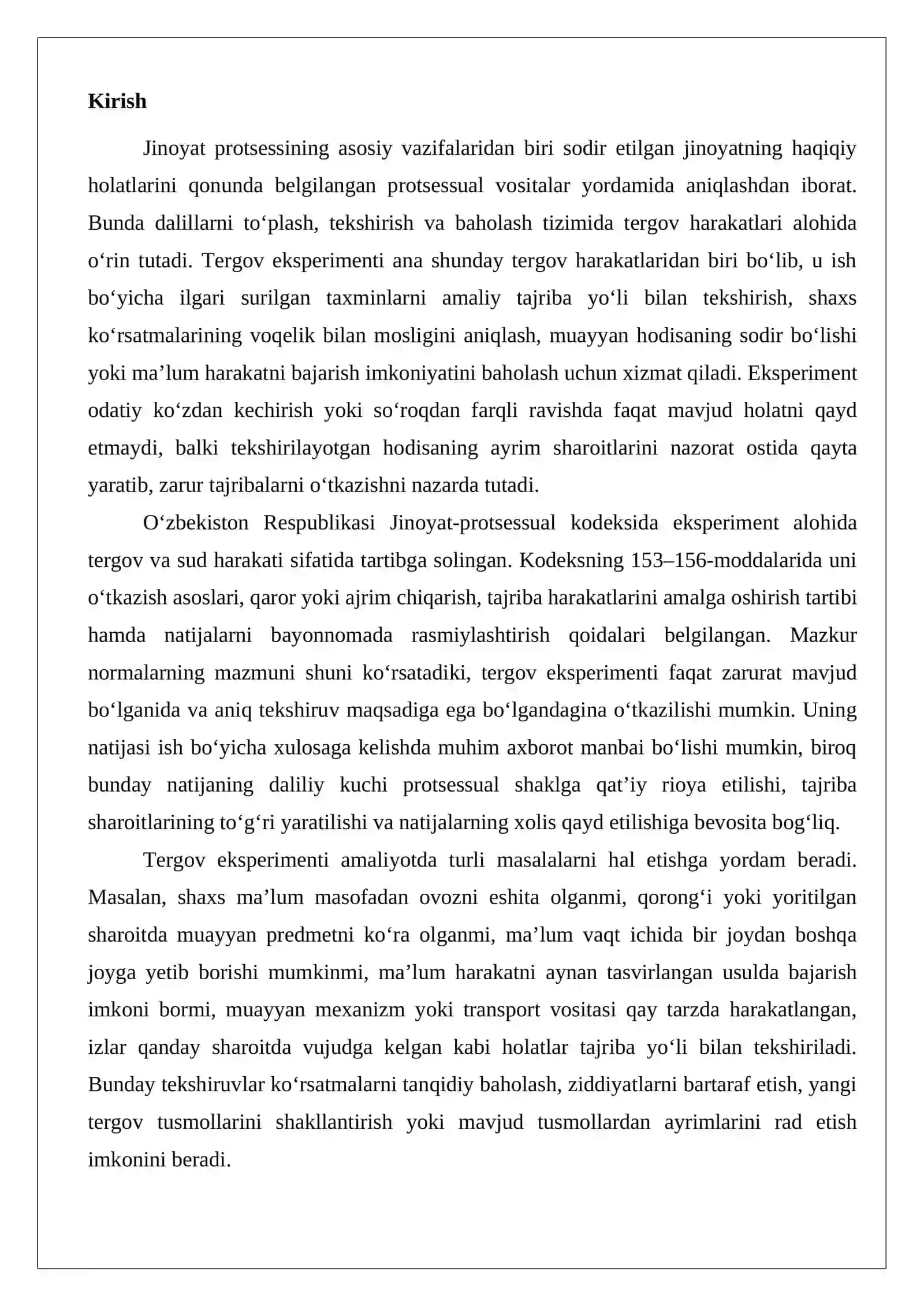 Tergov eksperimenti tergov harakatini. 2