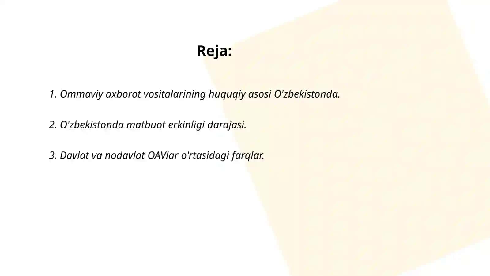 O'zbekiston Respublikasida ommaviy axborot vositalarining faoliyati 2