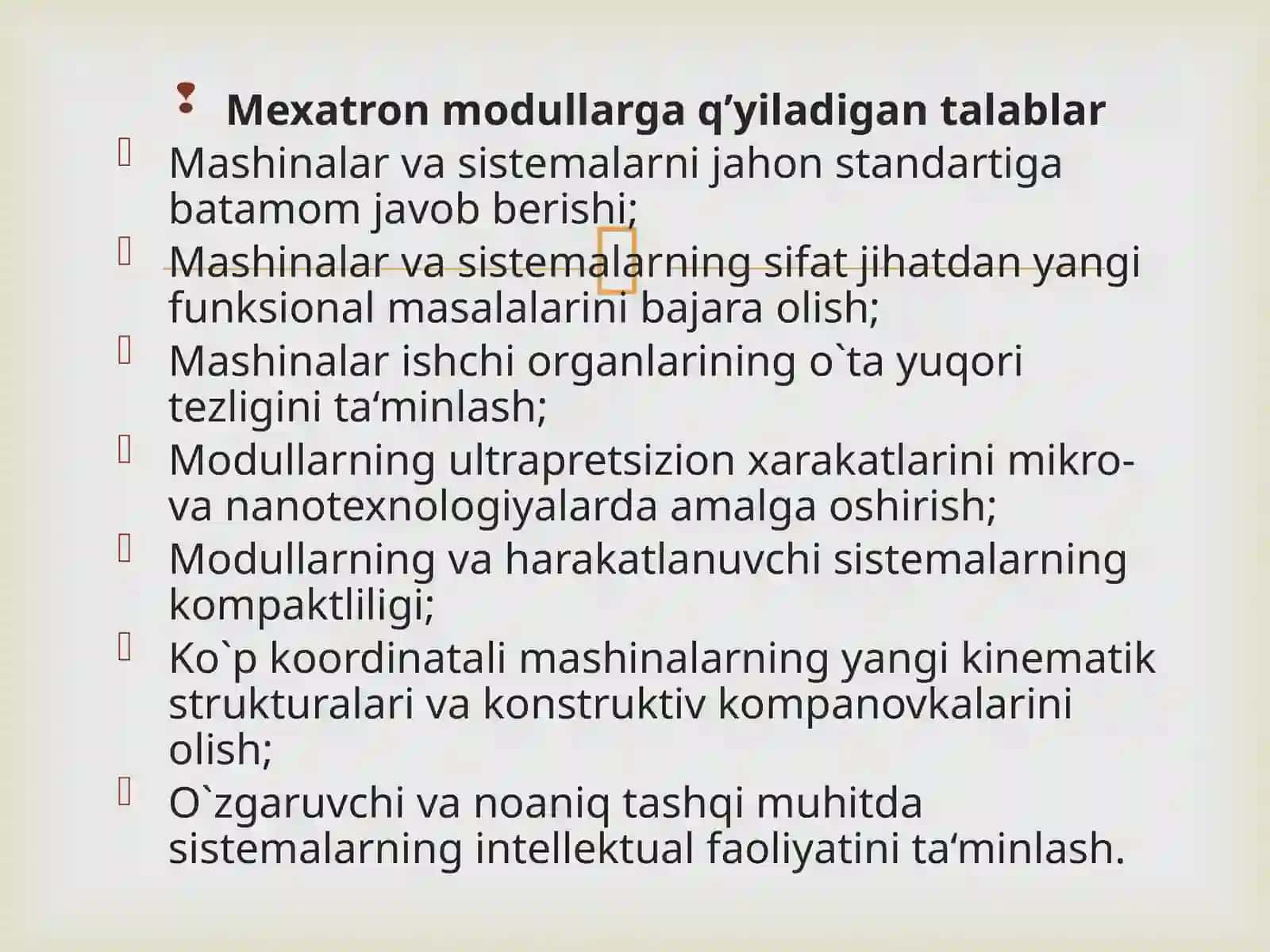 Mexatron modullarining sinflanishi 2