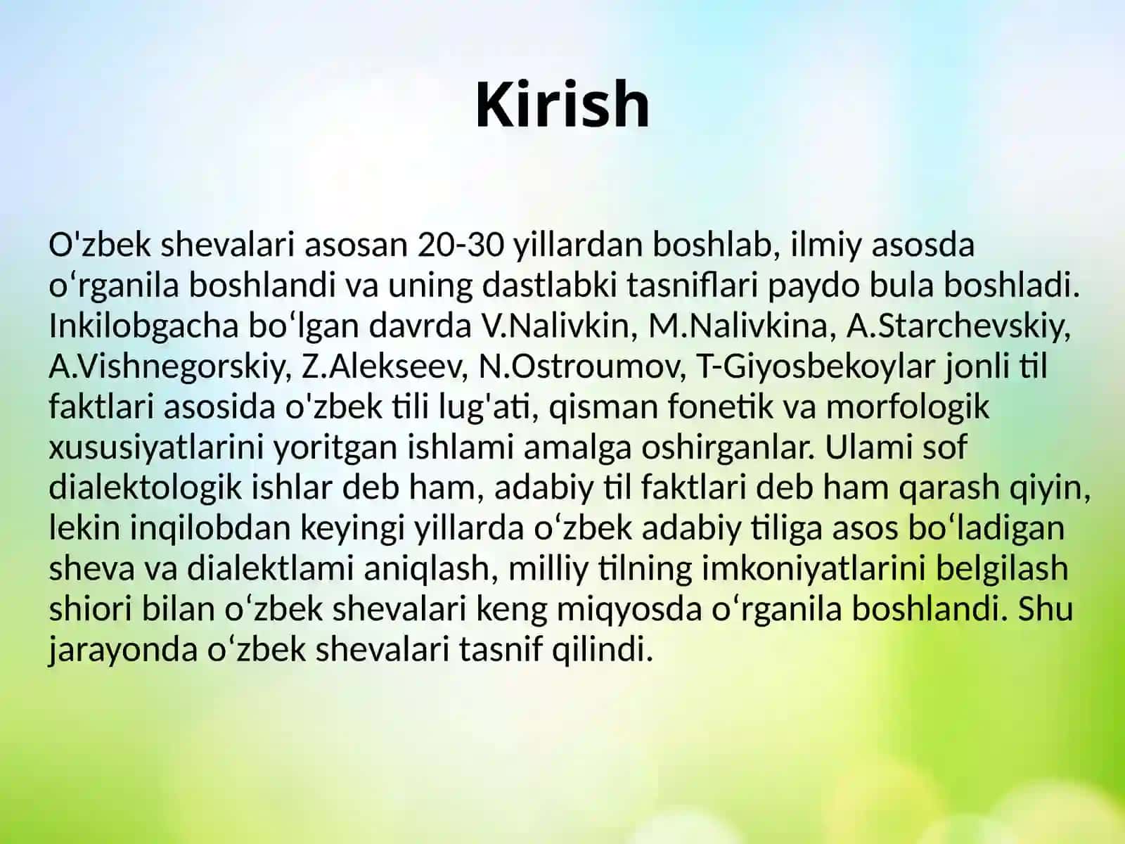 O'zbek shevalarining tasnifi ( E.D. Polivanov tasnifi) 2