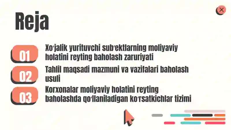 Korxonalar moliyaviy holatini reyting baholash va tahlil qilish 2