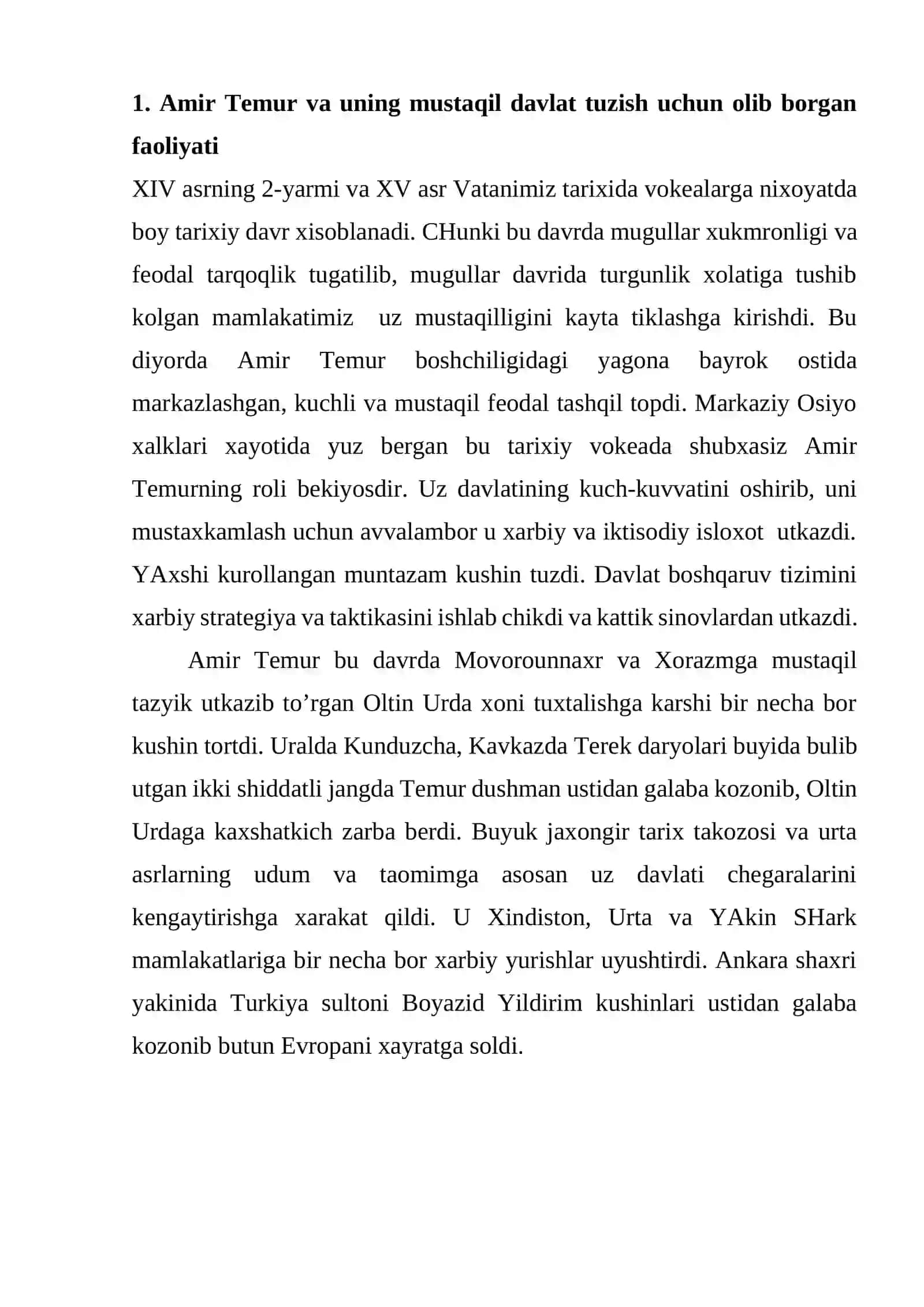 Amir Temur va temuriylar davlatchiligi 2