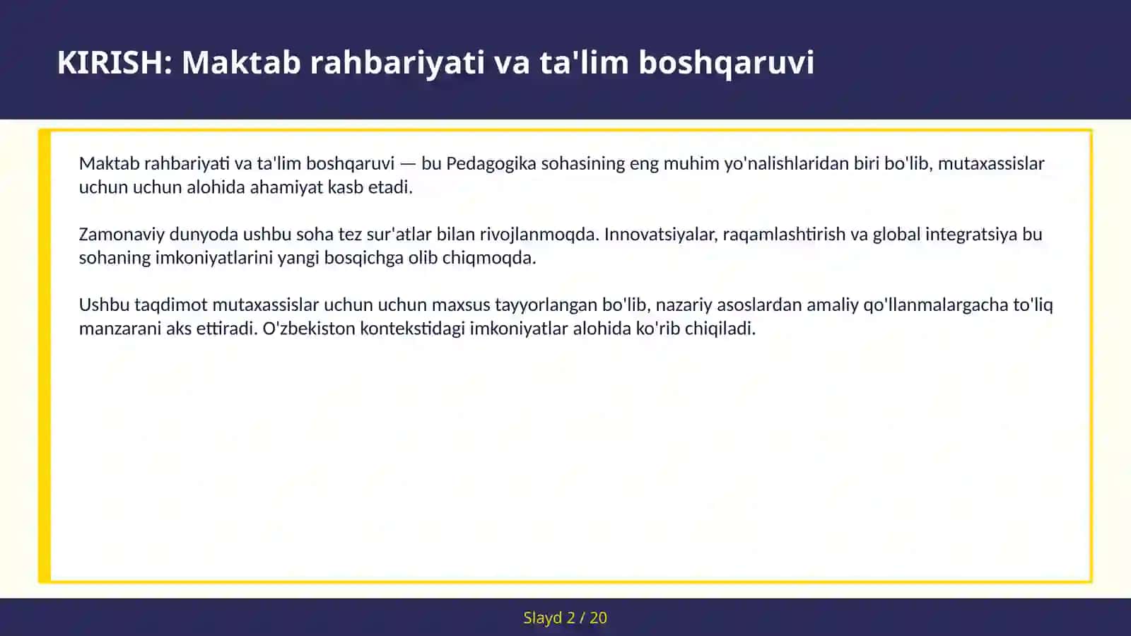 Maktab Rahbariyati va Ta'lim Boshqaruv 2