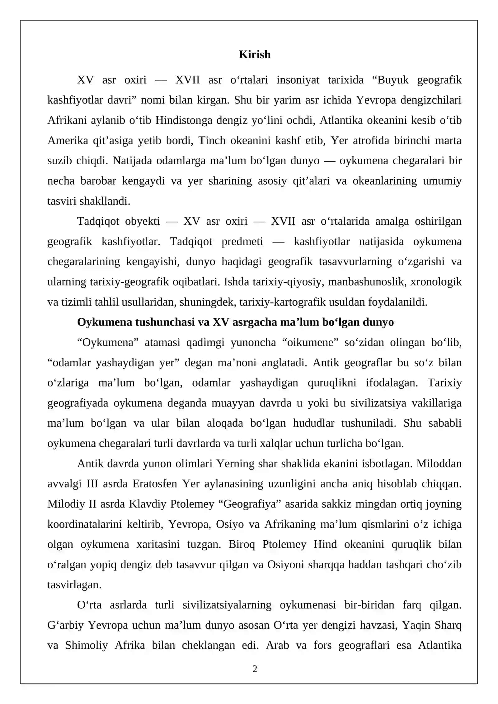 Buyuk geografik kashfiyotlar va oykumenaning kengayishi 2