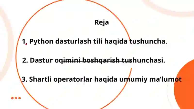 PYTHONDASTURLASH TILIDA SHARTLI VA SIKLLI DASTURLAR TUZISH 2
