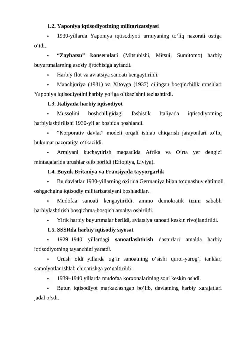 Ikkinchi jahon urushidan oldin va urush davrida iqtisodiyotni harbiylashtirilishi 2