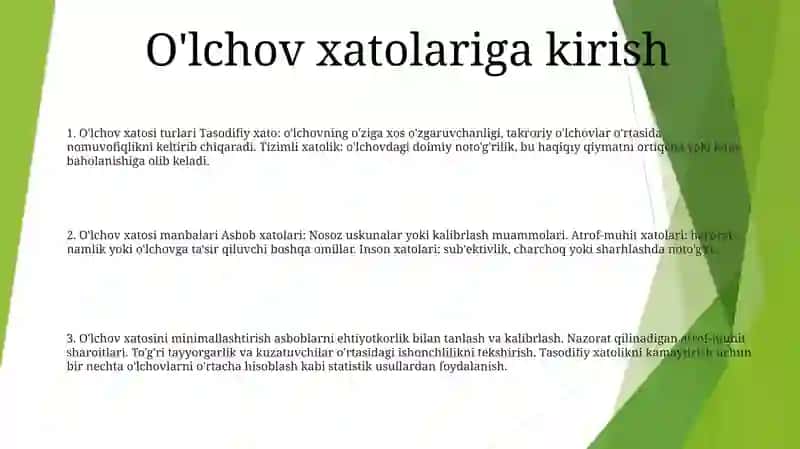 OʻLchash Xatoliklari,Ularning Turlari 2