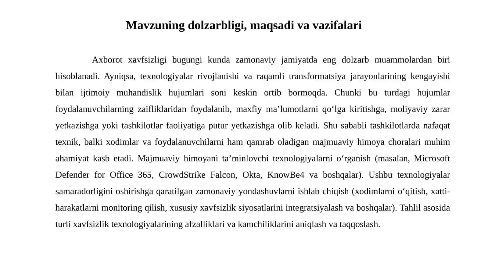 Ijtimoiy muhandislik hujumlaridan majmuaviy himoyani ta’minlovchi texnologiyalar samaradorligini oshirish usullari. 2