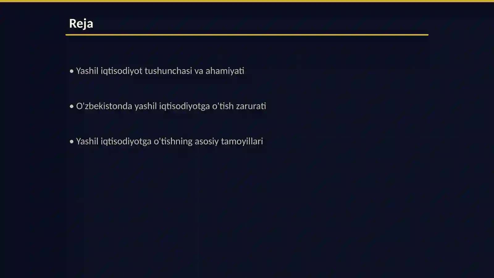 O'zbekistonda yashil iqtisodiyotga oʻtish strategiyalari zaruriyati maqsadi tamoyillari 2