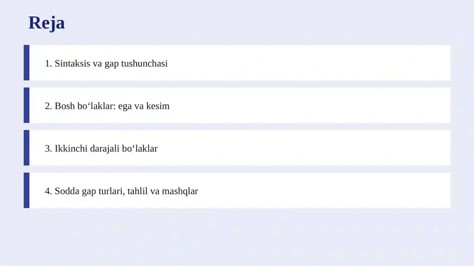 O‘ZBEK TILIDA GAP BO‘LAKLARI VA SODDA GAP SINTAKSISI 2
