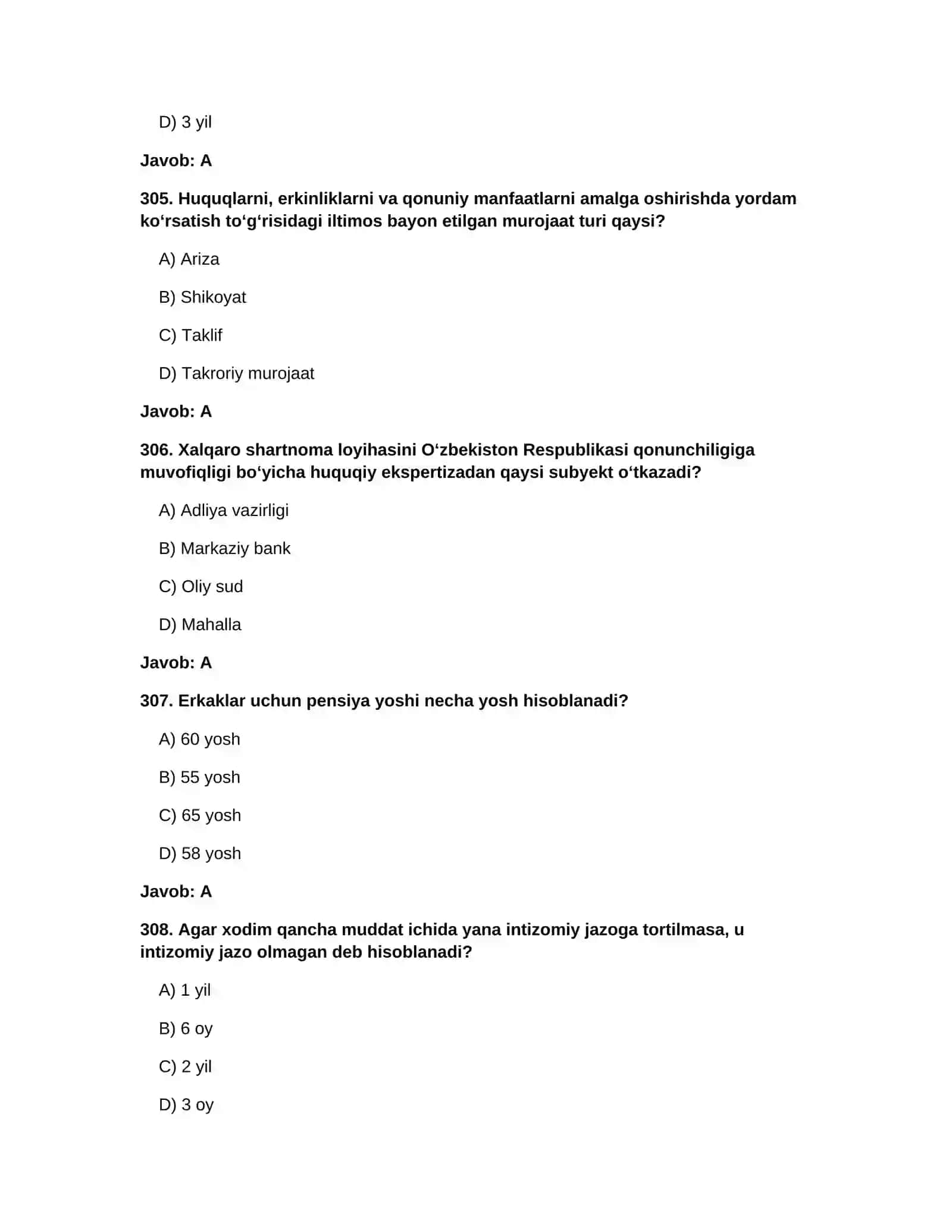 Davlat tili, Milliy qinunchilik bo'yicha testlar 2