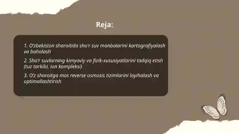 Oʻzbekiston sharoitida shoʻr suvlarni chuchuklashtirish gʻoyasini yaratish 2
