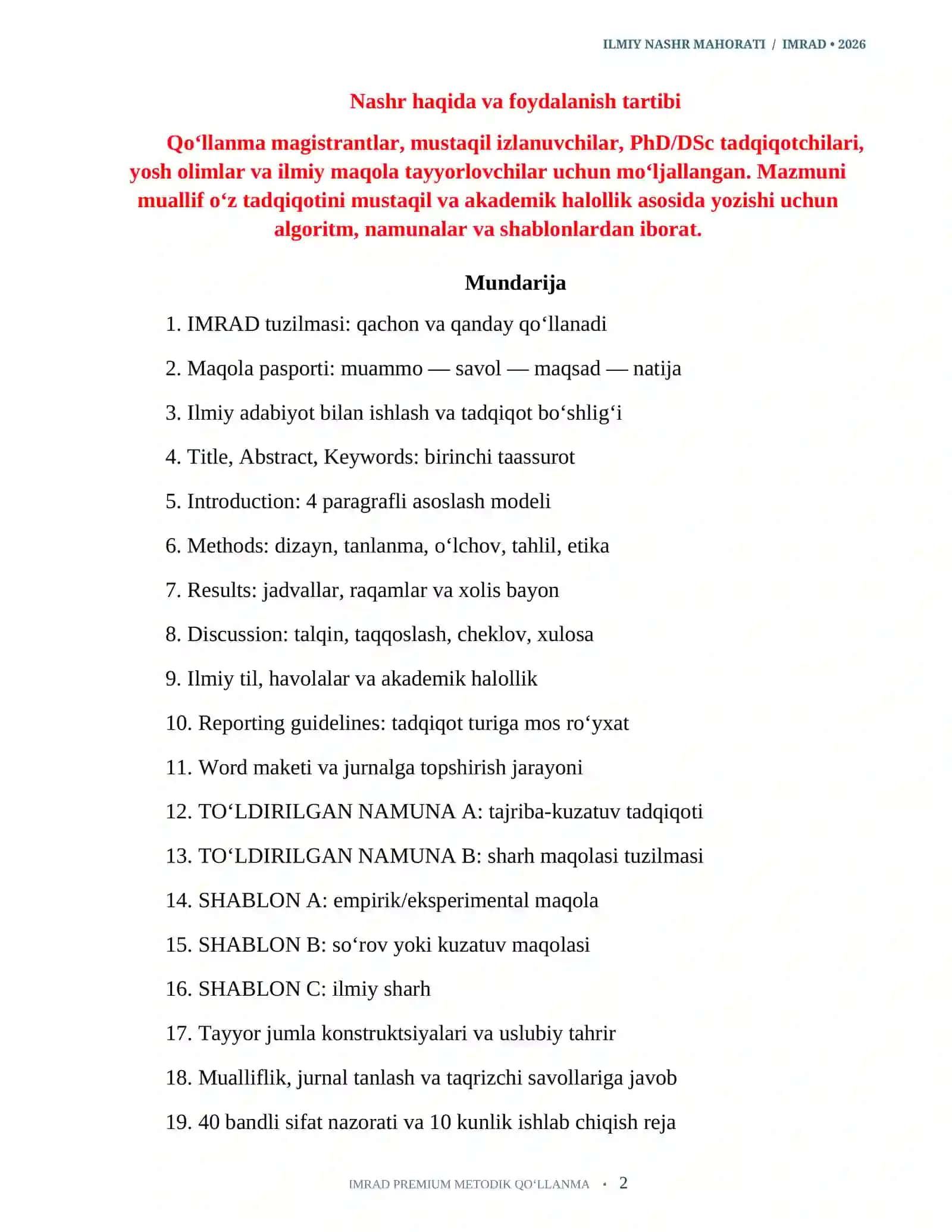 IMRAD ILMIY MAQOLA YOZISH METODIK QOLLANMA 2026.docx 2