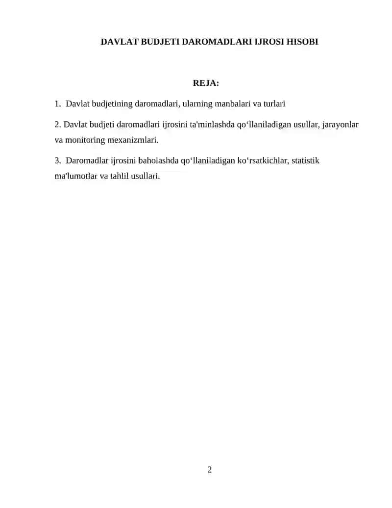 Davlat Budjeti Daromadlari Ijrosi Hisobi 2