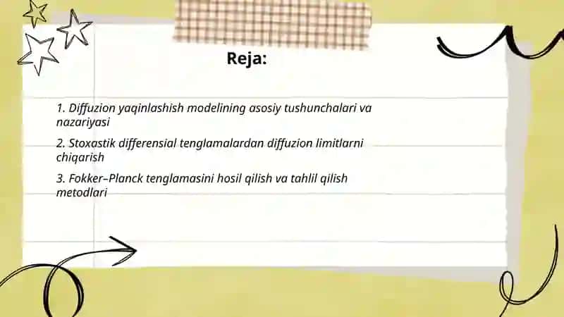 Diffuzion yaqinlashish modellariga doir masalalar yechish 2
