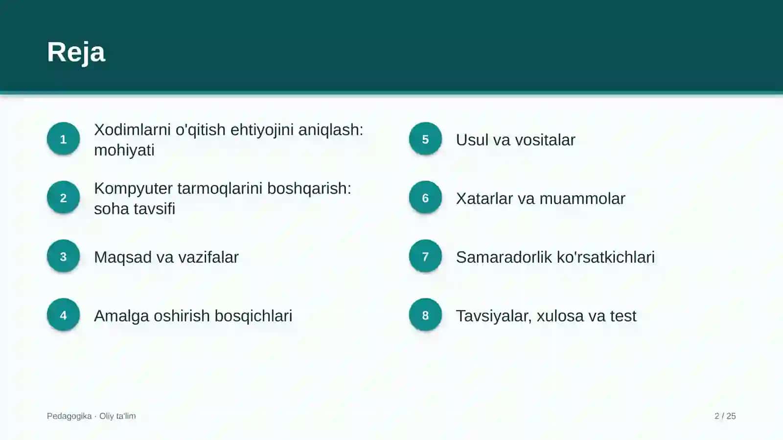 Kompyuter tarmoqlarini boshqarishda xodimlarni o'qitishga bo'lgan ehtiyojni aniqlash 2