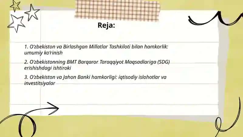 O‘zbekistonning xalqaro tashkilotlar bilan hamkorlik aloqalari 2