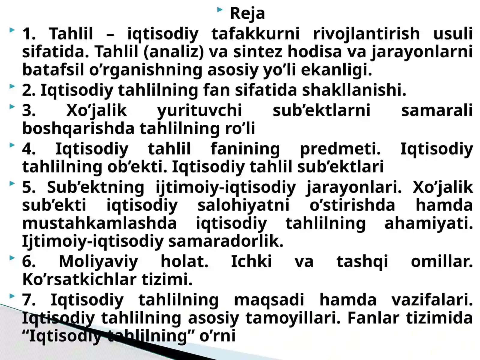 Iqtisodiy tahlilning predmeti, asosiy vazifalari va tamoyillari 2
