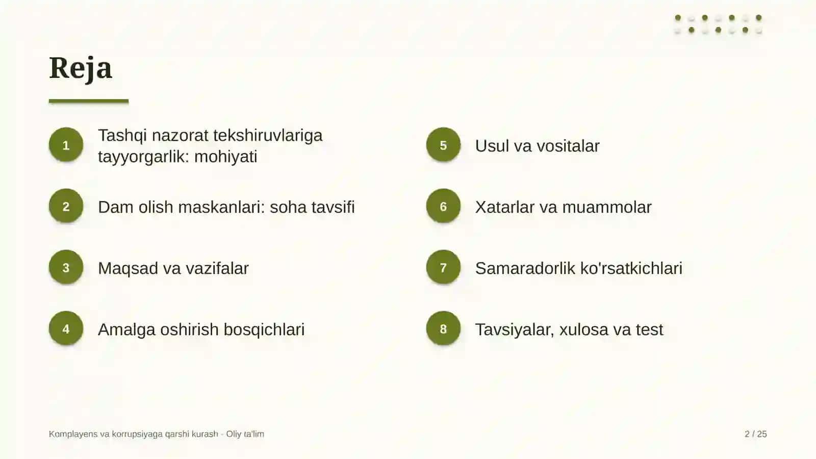 Dam olish maskanlarida komplayens bo'yicha tashqi nazorat tekshiruvlariga tayyorgarlik 2